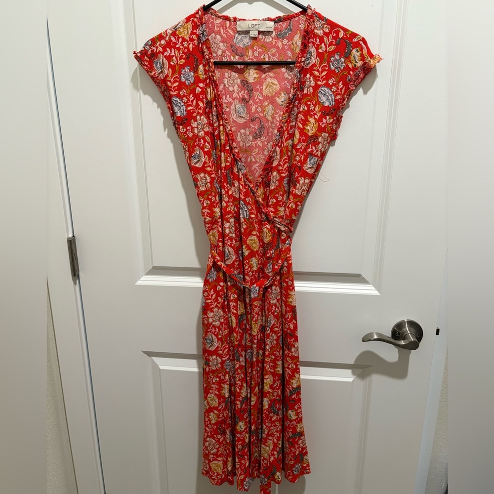 LOFT Floral Red Wrap Dress